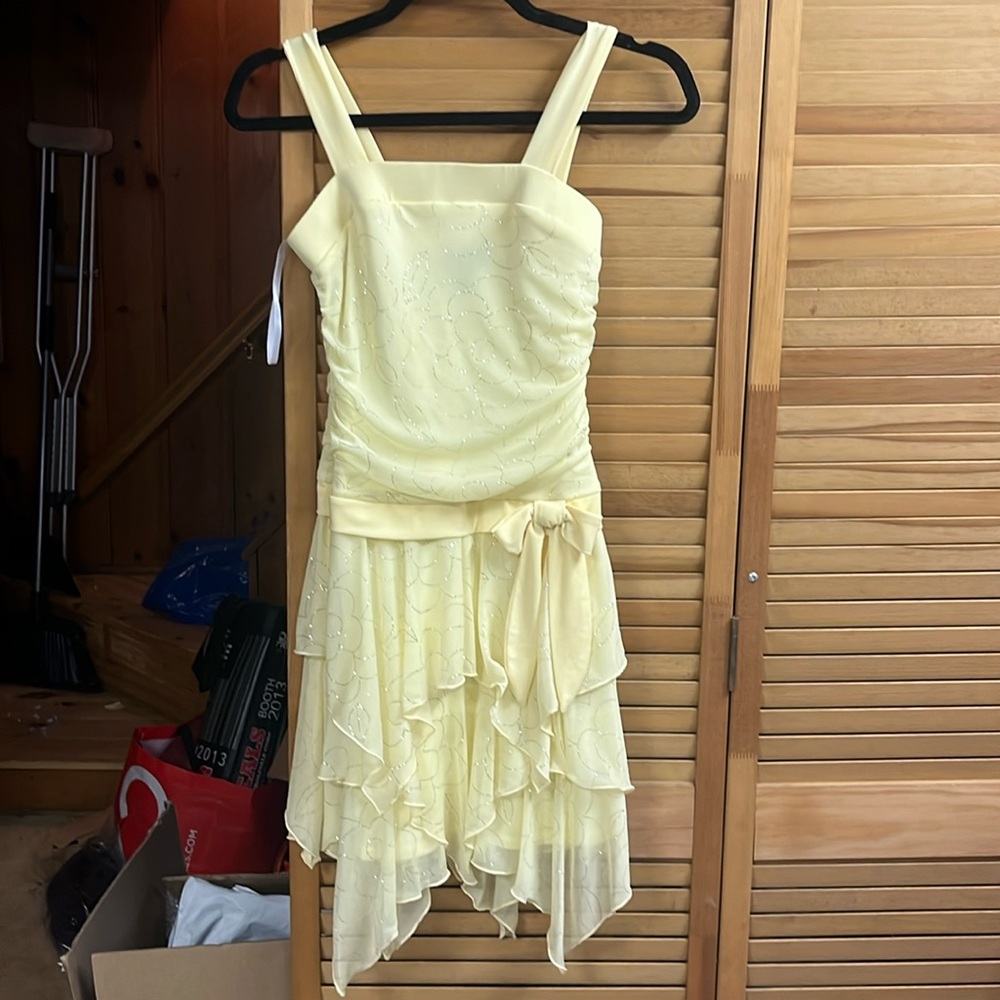 BCX girl Yellow Ruffled and Sparkly Floral Formal Midi Dress